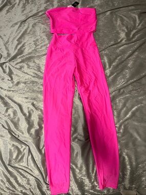 Fashion Nova Hot Pink Strapless Jumpsuit Leggings Set
